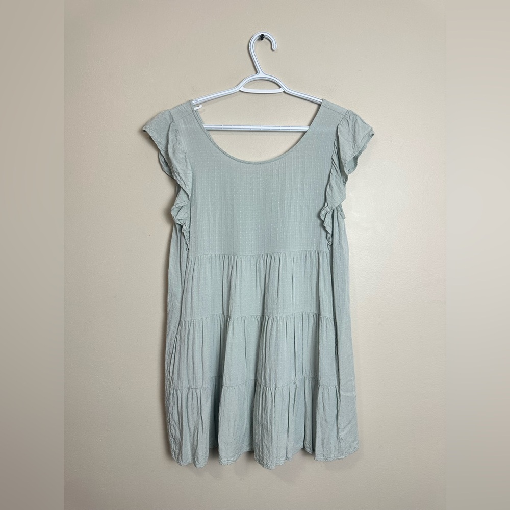 Promesa Light Blue Tiered Mini Dress Size M Ruffle Sleeve Boho Summer Dress - Picture 2 of 6